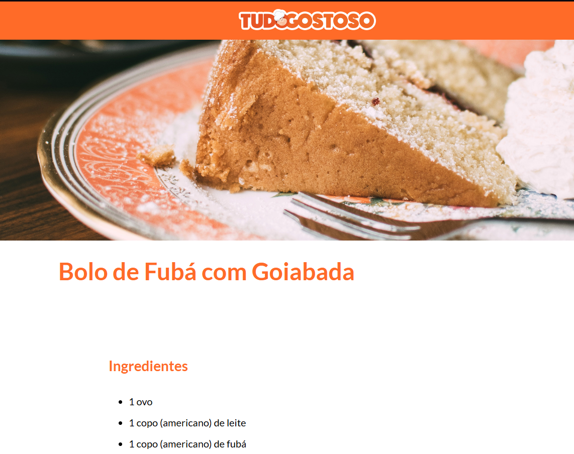 print da pagina de receitas